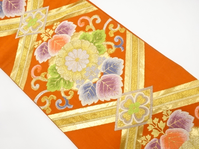 アンティーク　天井柄に桐・花唐草模様織り出し袋帯（材料）